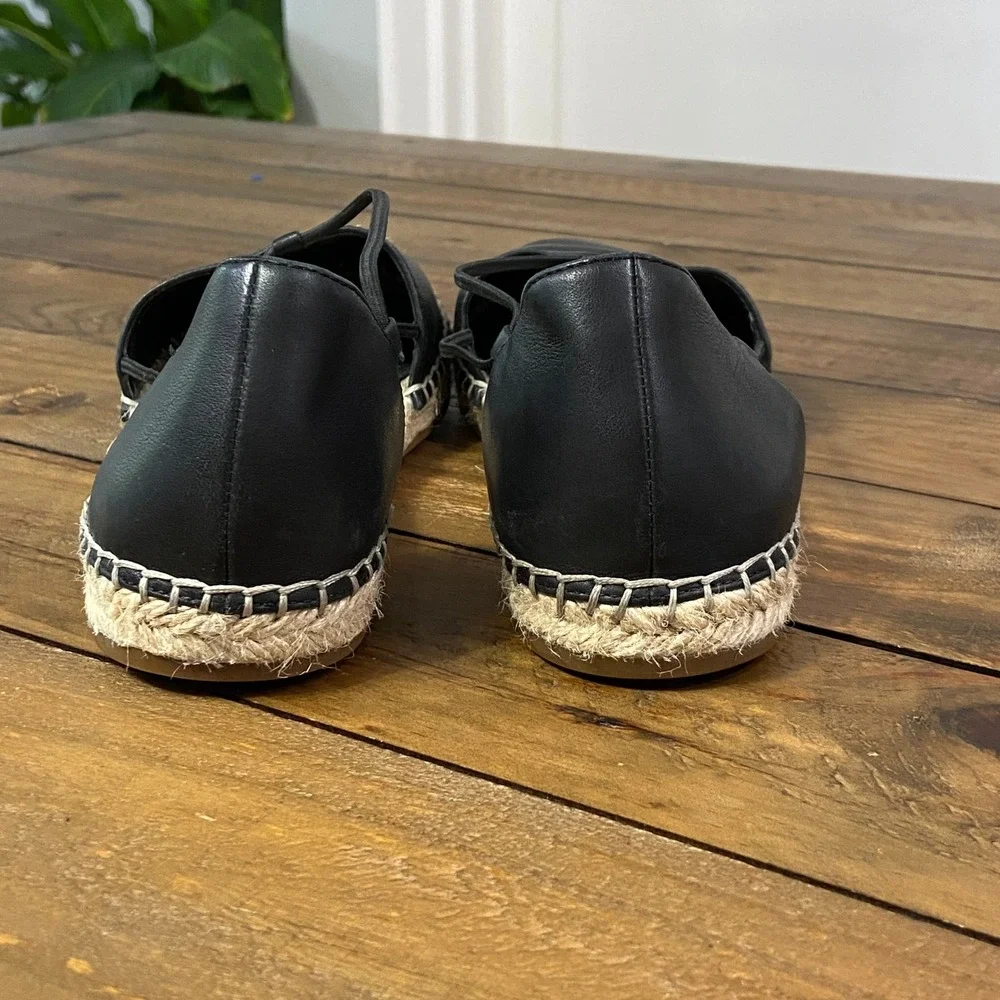 Eileen Fisher Womens Black Leather Espadrille Flats dOrsay Strappy Shoes 7.5